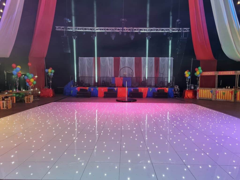 A starlit dance floor provided by Magnum Entertainment for a corporate event in Newcastle